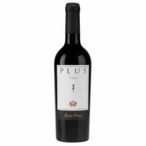 Botella de vino Plus 2019 Aldo Viola Syrah Sicilia Local Gourmet, tinto seco elegante y mediterráneo.
