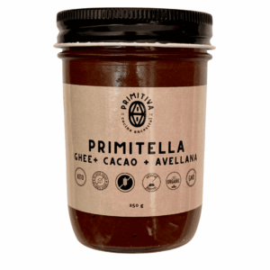 Primitella orgánica sin azúcar Local Gourmet de ghee, cacao y avellanas en frasco
