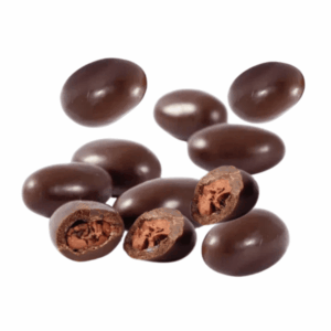 Semillas de cacao Luna Cacau cubiertas con chocolate artesanal gourmet.